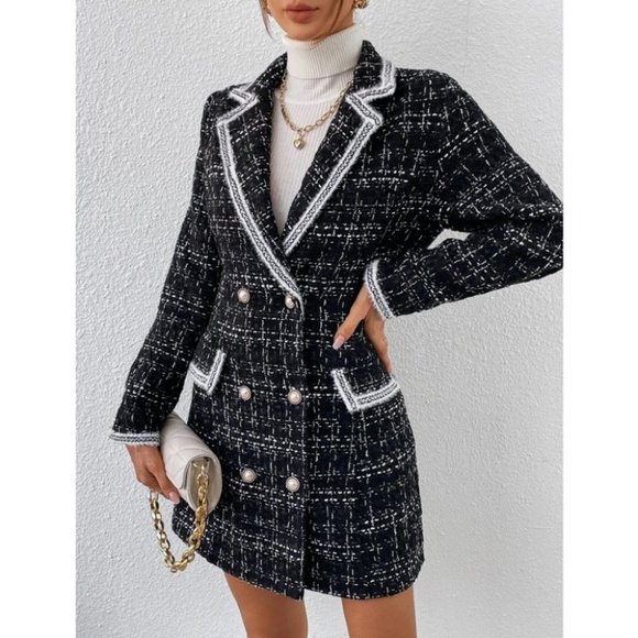 Black Preppy Womens Double Breasted Blazer - Picture 2 of 11